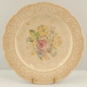 Vintage Edwin M Knowles Floral Embossed Dinner Plate Shabby Cottage Chic USA